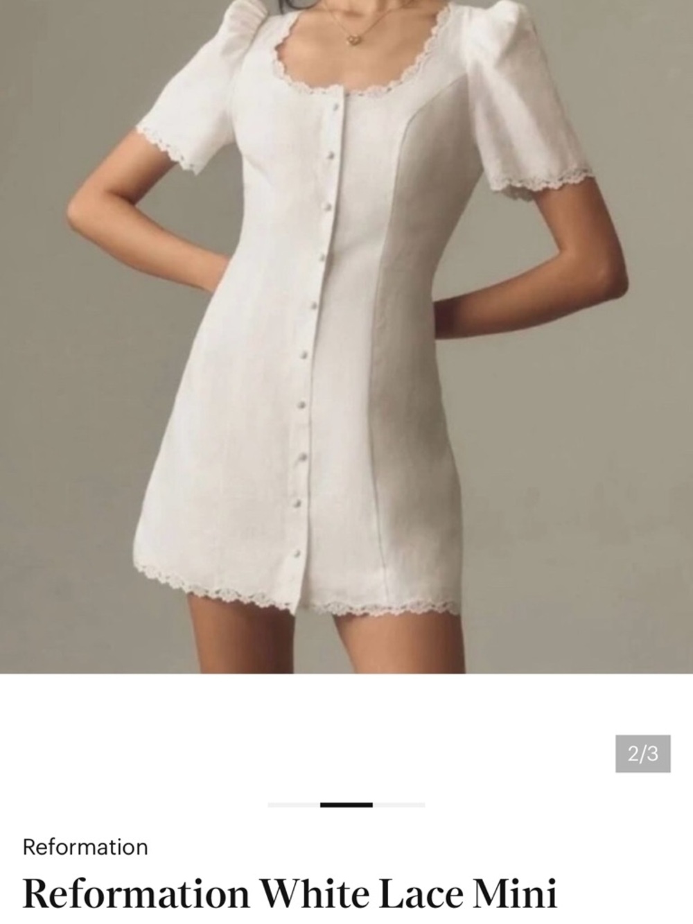 Reformation Ivory Button-Front Mini Dress with Lace Hem